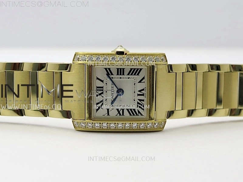 Tank Francaise Ladies 21.2mm Diamond Bezel YG 8848F 1:1 Best Edition Silver Dial on YG Bracelet Ronda Quartz V2